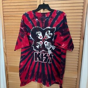 KISS Tie-Dye Band Tee| Size XXL| Red, White, and Black with band faces